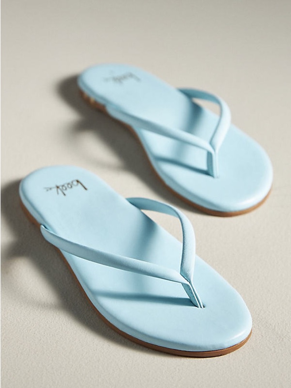 NWT beek Sunbeam leather flip flop sandals- sky blue size 8, hard to find color - Picture 2 of 7
